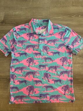 chubbies Men’s Pink & Teal Leopard-Print Polo